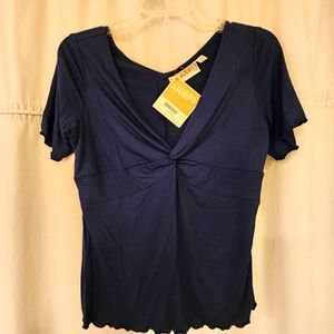 NWT Women's Serendipity Maui Navy Short Sleeve Top Size Medium